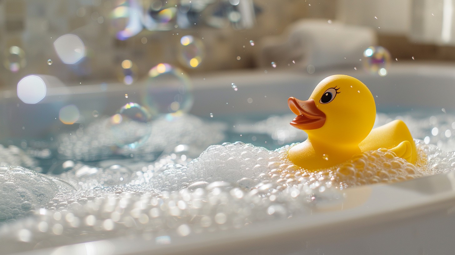 Rubber duck floating in a bubble bath — Misbourne Plumbing